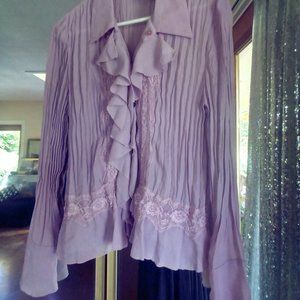 White Stag Ruffle Lavender Romantic Western Blouse Bell Sleeve Sz 12